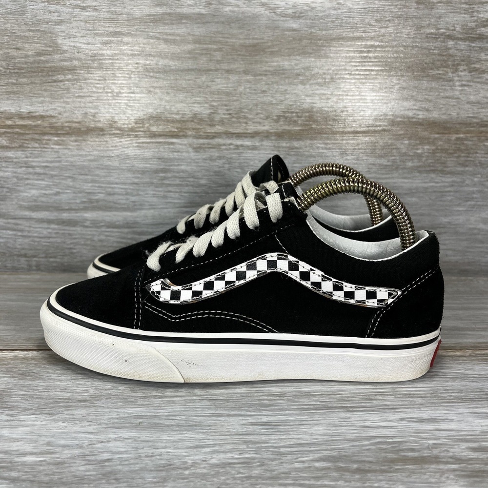 VANS Women Old Skool Checkered Hook And Loop Decal Sneakers 6 Black White 508182